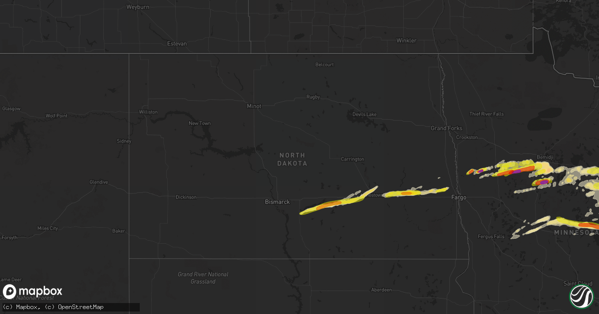 Hail map in North Dakota on September 14, 2018