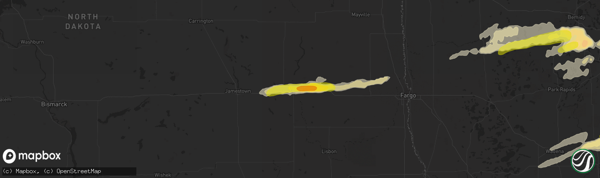 Hail map in Valley City, ND on September 14, 2018