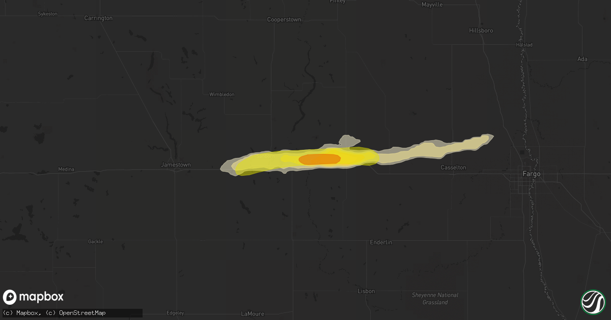 Hail map in Valley City, ND on September 14, 2018