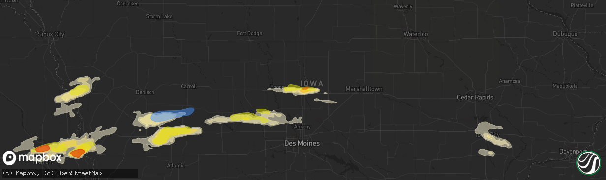 Hail map in Ames, IA on September 14, 2019