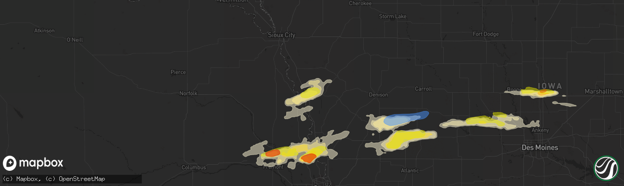 Hail map in Onawa, IA on September 14, 2019