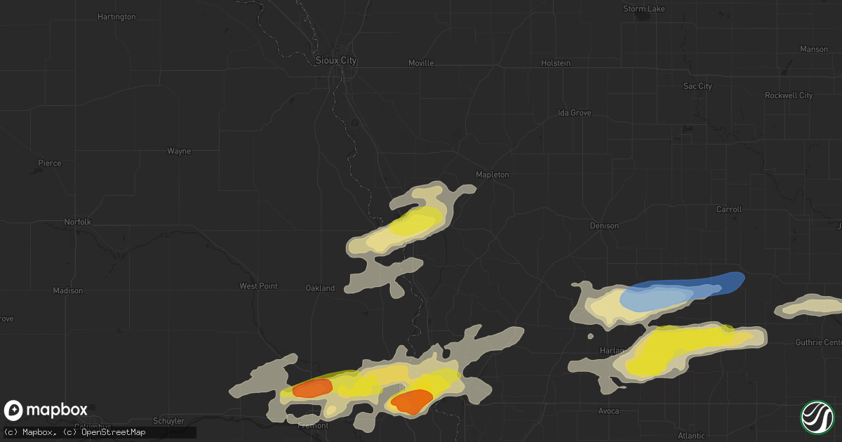Hail map in Onawa, IA on September 14, 2019