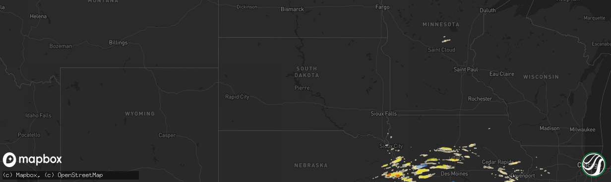 Hail map in South Dakota on September 14, 2019