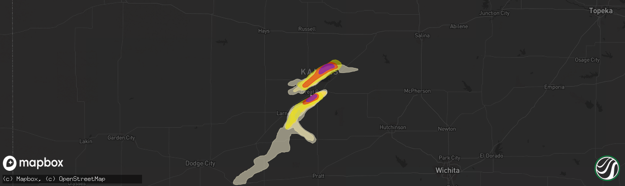 Hail map in Great Bend, KS on September 14, 2021