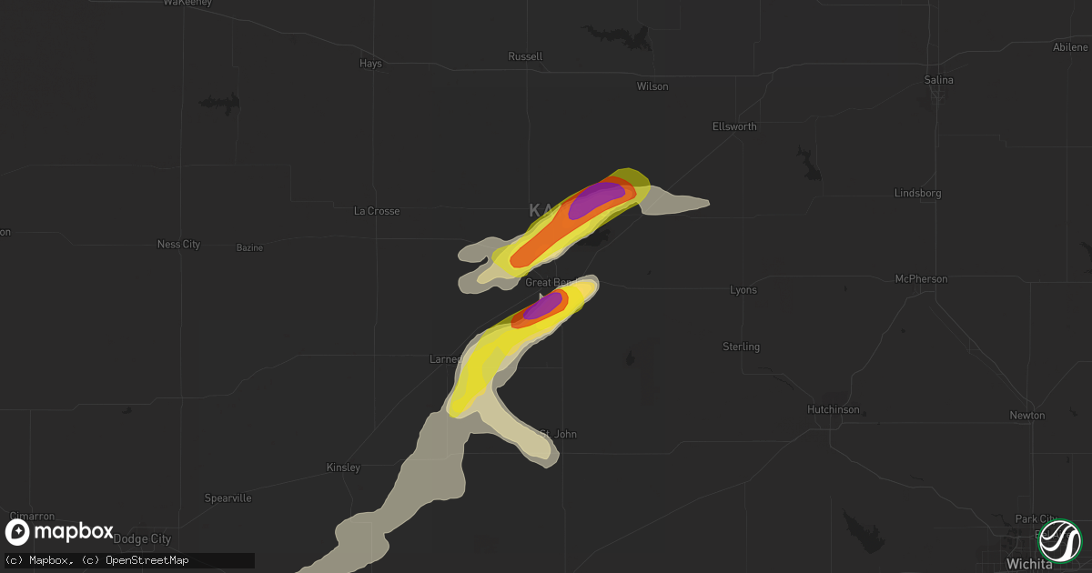 Hail map in Great Bend, KS on September 14, 2021