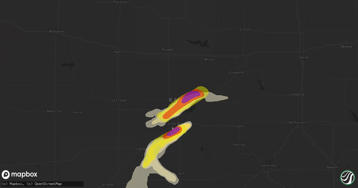 Hail map in Hoisington, KS on September 14, 2021