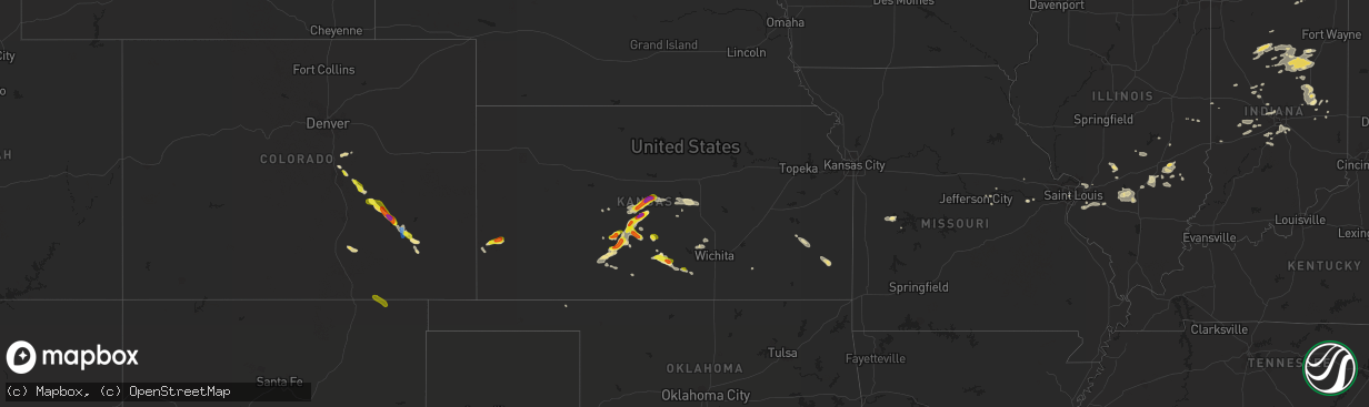Hail map in Kansas on September 14, 2021
