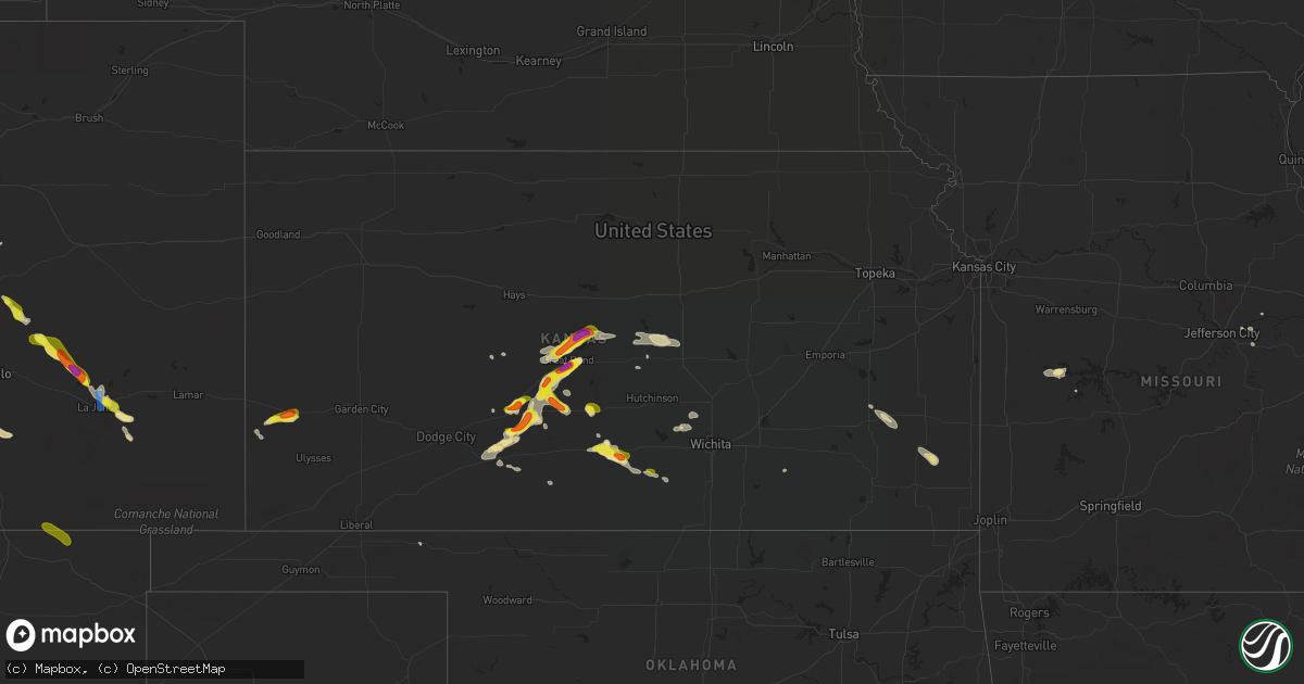 Hail map in Kansas on September 14, 2021