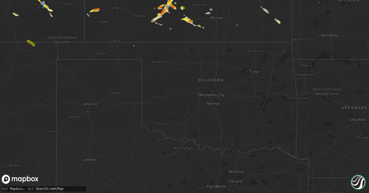 Hail map in Oklahoma on September 14, 2021