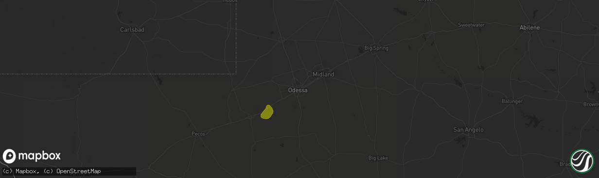 Hail map in Odessa, TX on September 14, 2022
