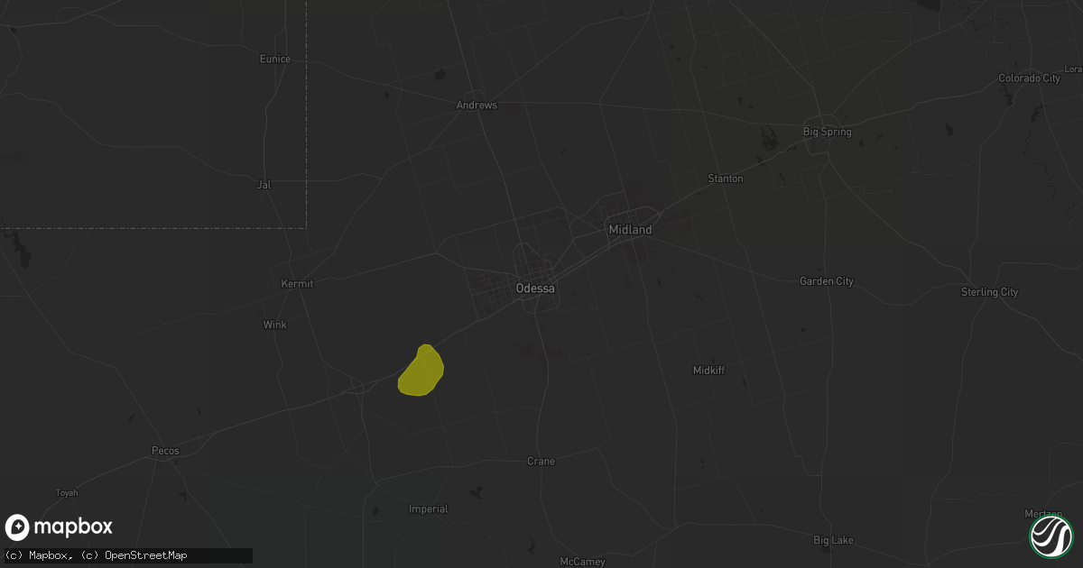 Hail map in Odessa, TX on September 14, 2022