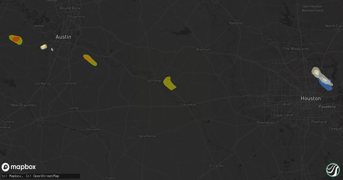 Hail map in Ellinger, TX on September 14, 2023