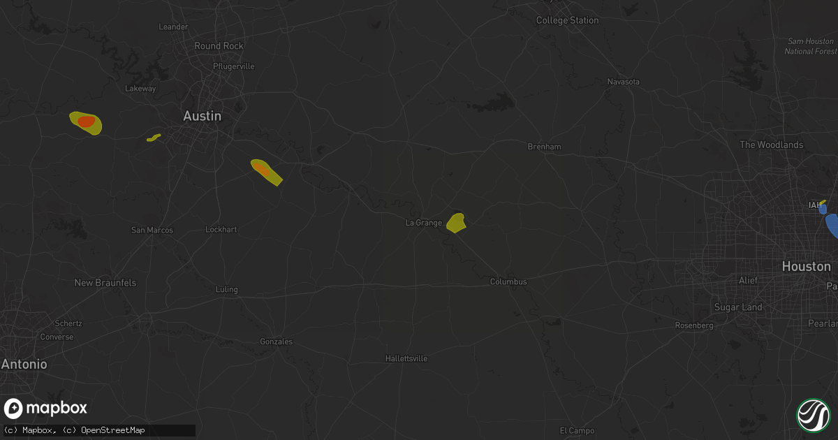 Hail map in La Grange, TX on September 14, 2023
