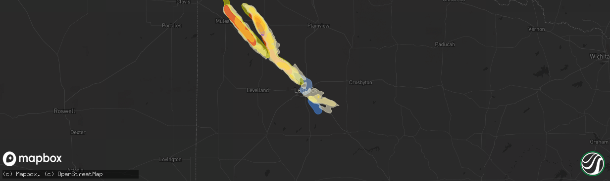 Hail map in Lubbock, TX on September 14, 2023