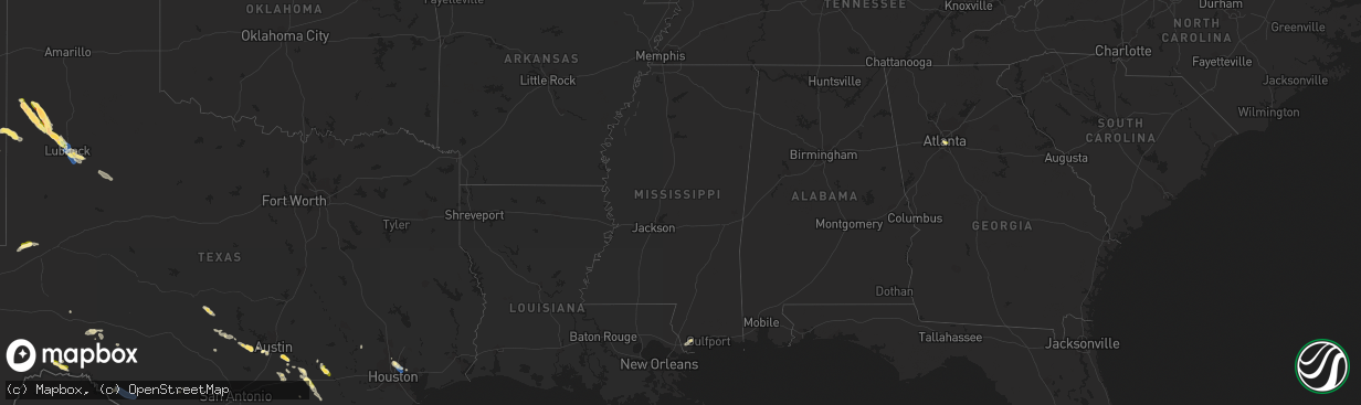 Hail map in Mississippi on September 14, 2023