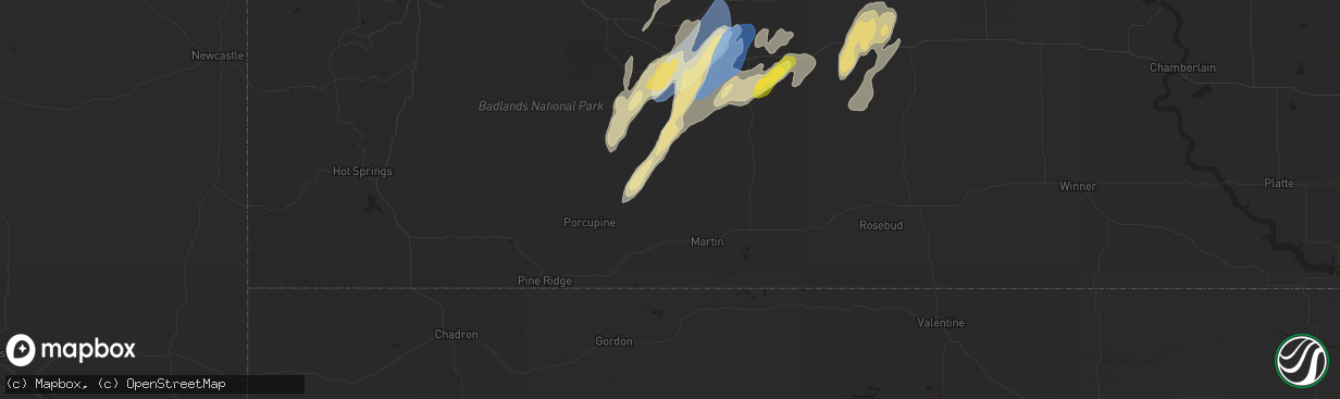 Hail map in Allen, SD on September 14, 2024