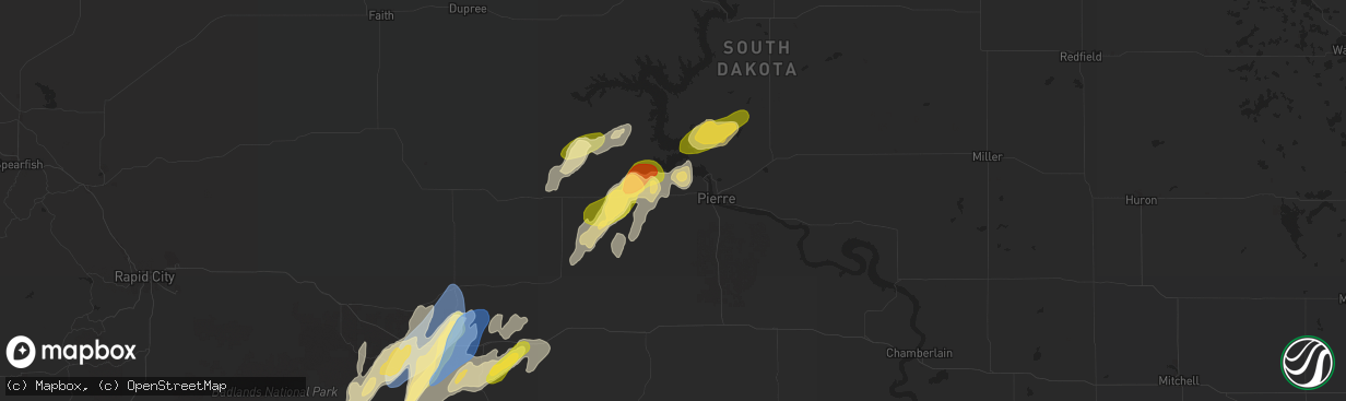 Hail map in Fort Pierre, SD on September 14, 2024