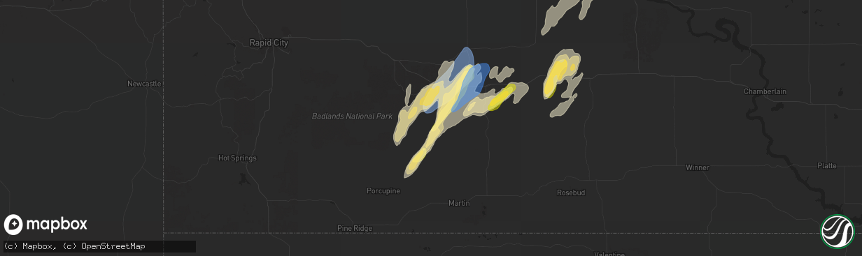 Hail map in Interior, SD on September 14, 2024