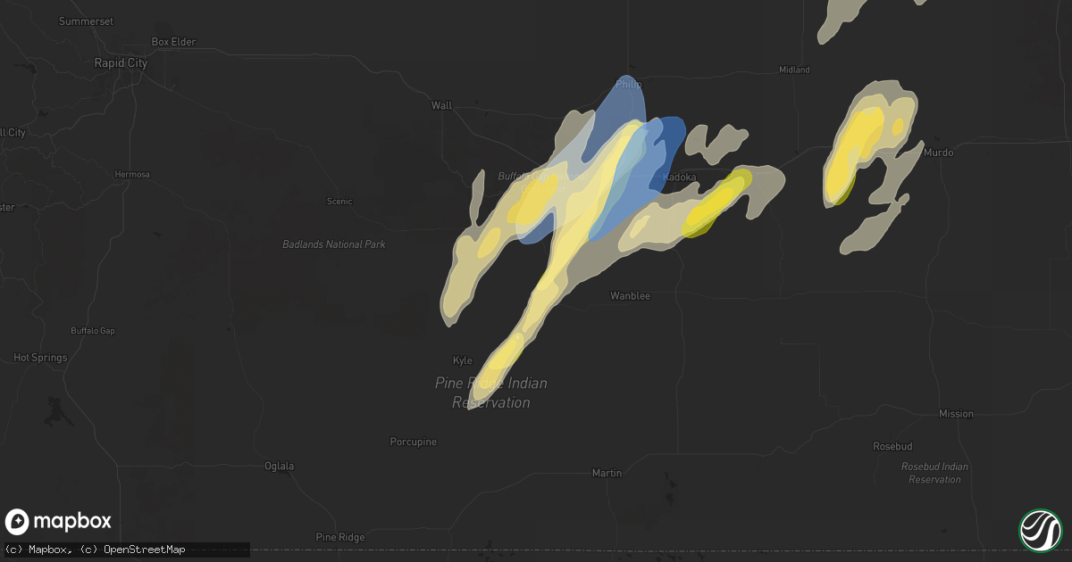 Hail map in Interior, SD on September 14, 2024
