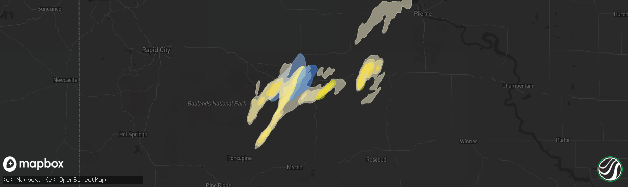 Hail map in Kadoka, SD on September 14, 2024