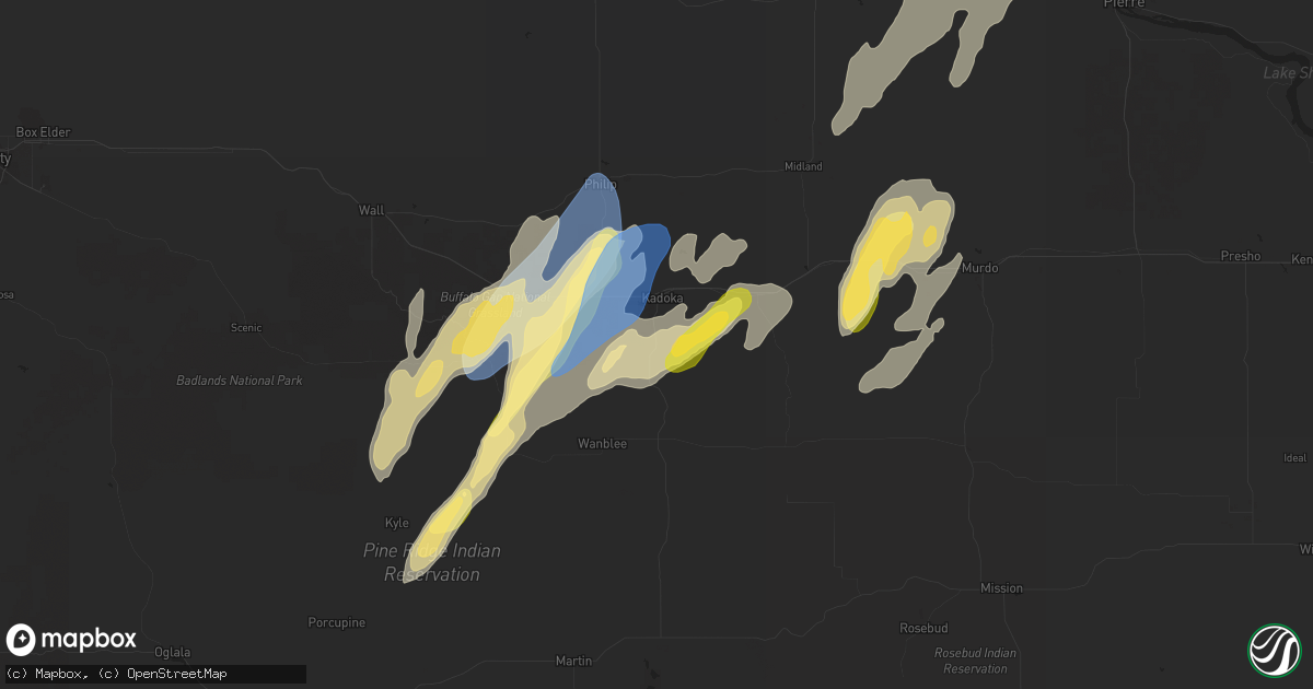 Hail map in Kadoka, SD on September 14, 2024