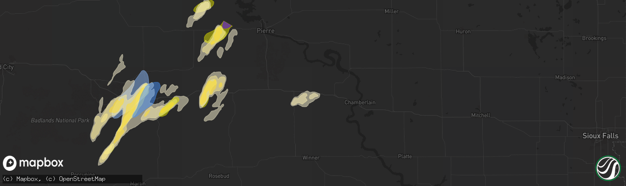 Hail map in Kennebec, SD on September 14, 2024