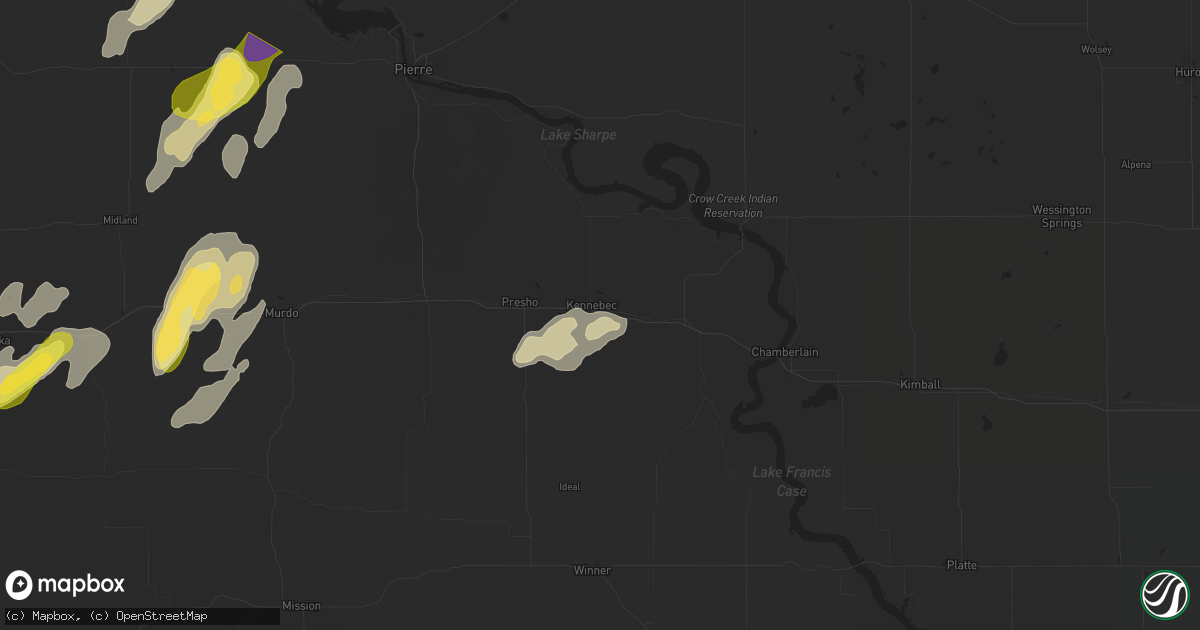 Hail map in Kennebec, SD on September 14, 2024