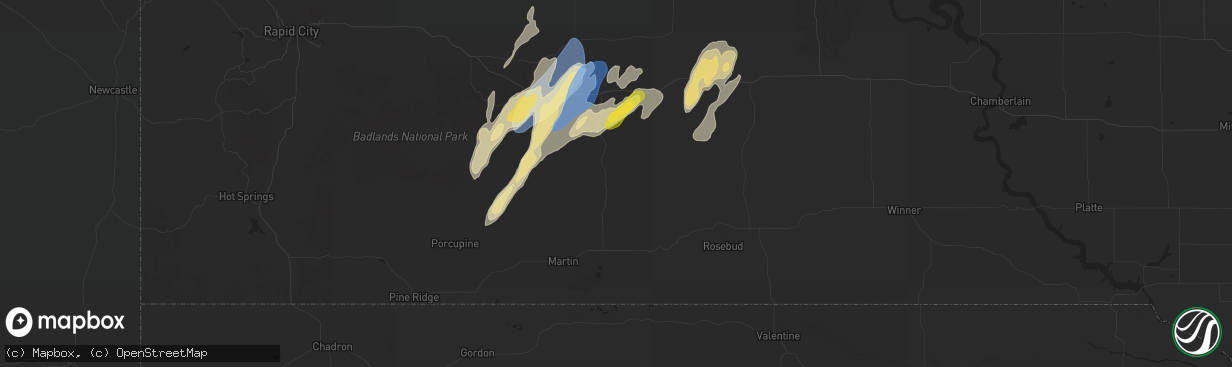 Hail map in Long Valley, SD on September 14, 2024