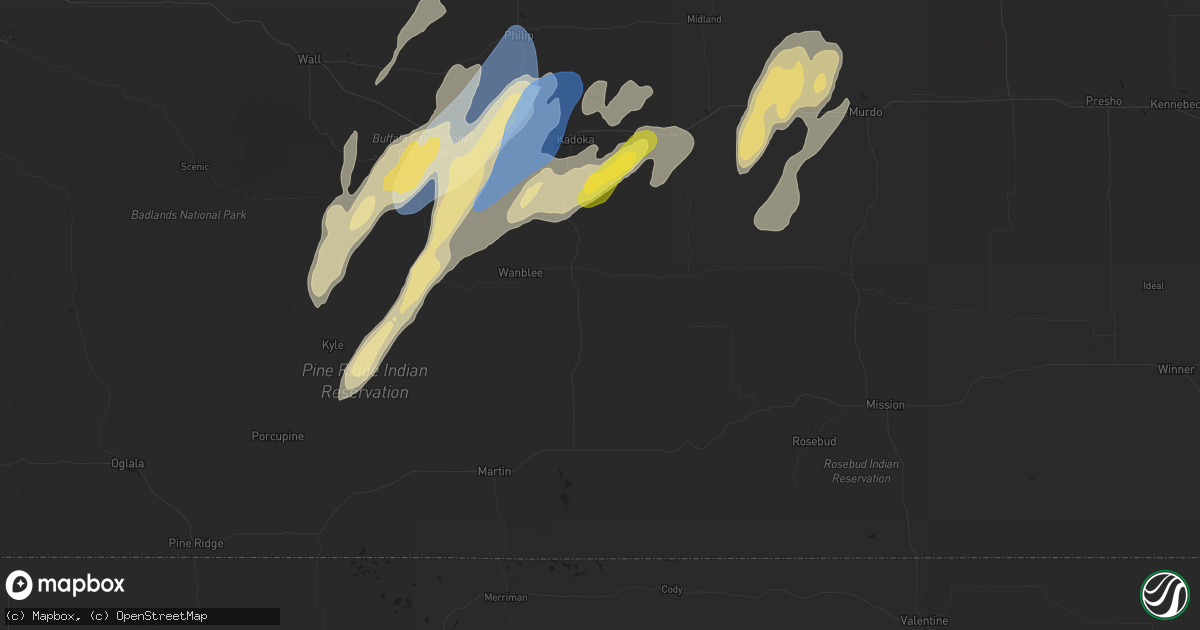 Hail map in Long Valley, SD on September 14, 2024