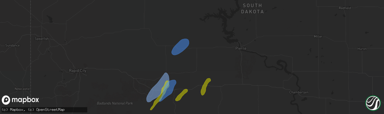 Hail map in Midland, SD on September 14, 2024