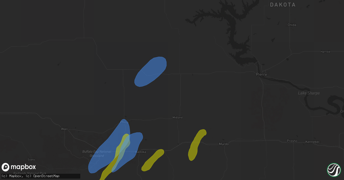 Hail map in Midland, SD on September 14, 2024