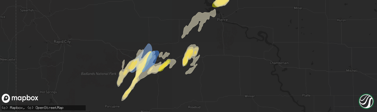 Hail map in Okaton, SD on September 14, 2024