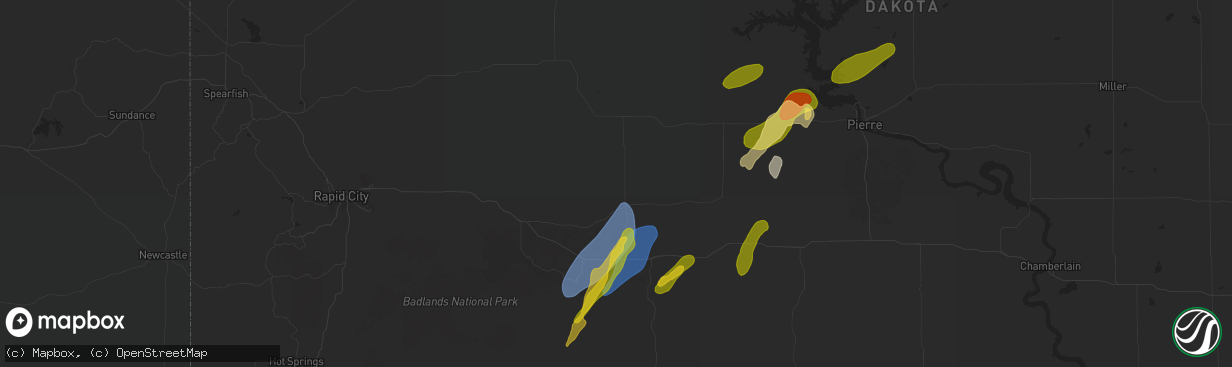 Hail map in Philip, SD on September 14, 2024