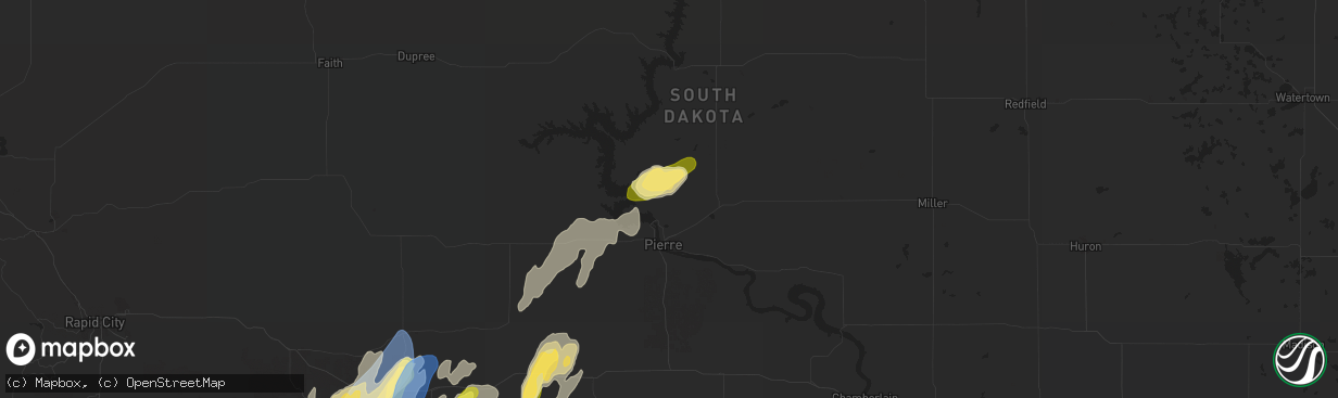 Hail map in Pierre, SD on September 14, 2024