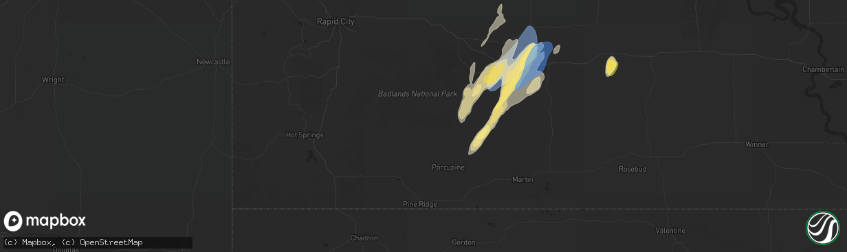 Hail map in Porcupine, SD on September 14, 2024