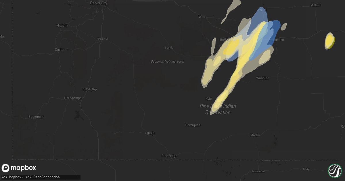 Hail map in Porcupine, SD on September 14, 2024