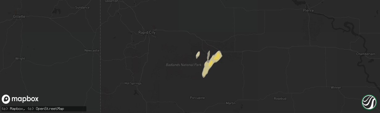 Hail map in Scenic, SD on September 14, 2024