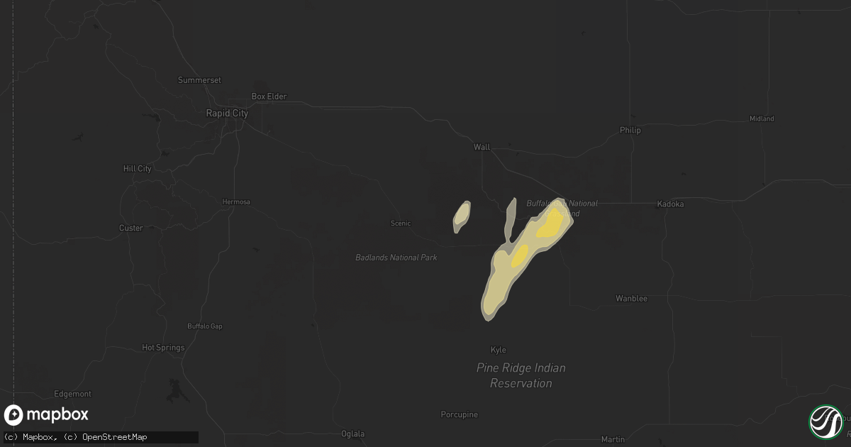 Hail map in Scenic, SD on September 14, 2024