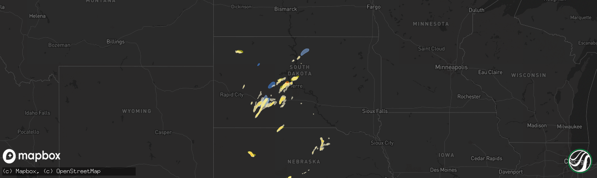 Hail map in South Dakota on September 14, 2024