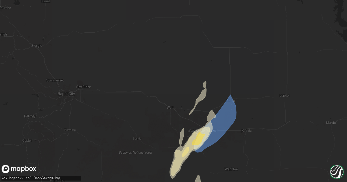 Hail map in Wall, SD on September 14, 2024