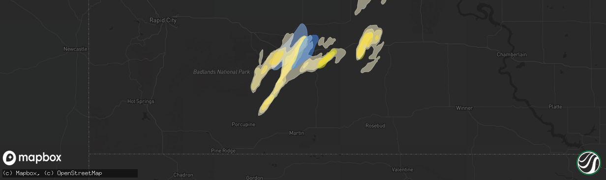 Hail map in Wanblee, SD on September 14, 2024