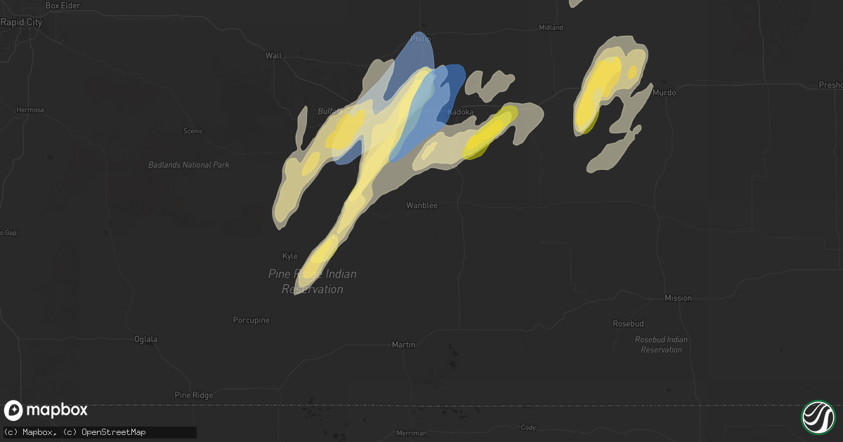 Hail map in Wanblee, SD on September 14, 2024