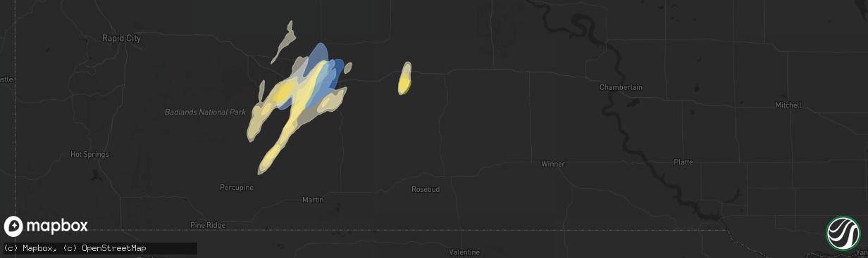 Hail map in White River, SD on September 14, 2024