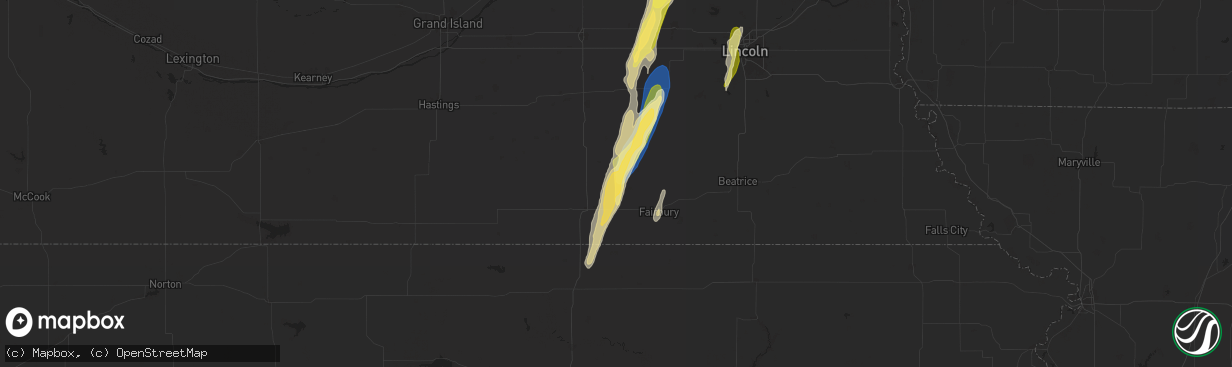 Hail map in Alexandria, NE on September 14, 2025