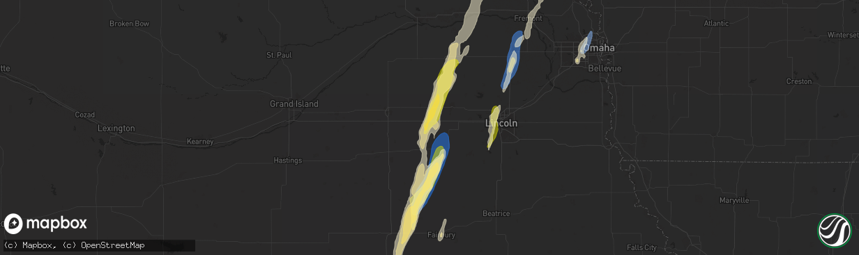 Hail map in Beaver Crossing, NE on September 14, 2025