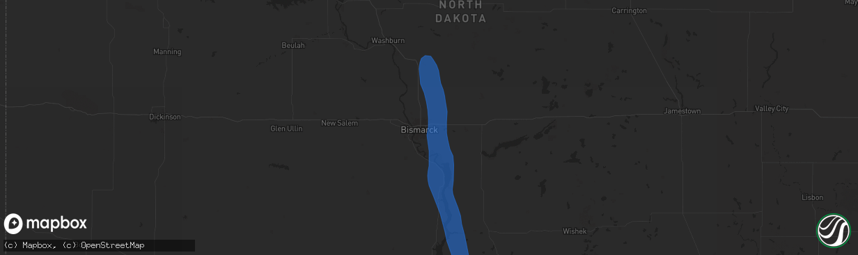Hail map in Bismarck, ND on September 14, 2025