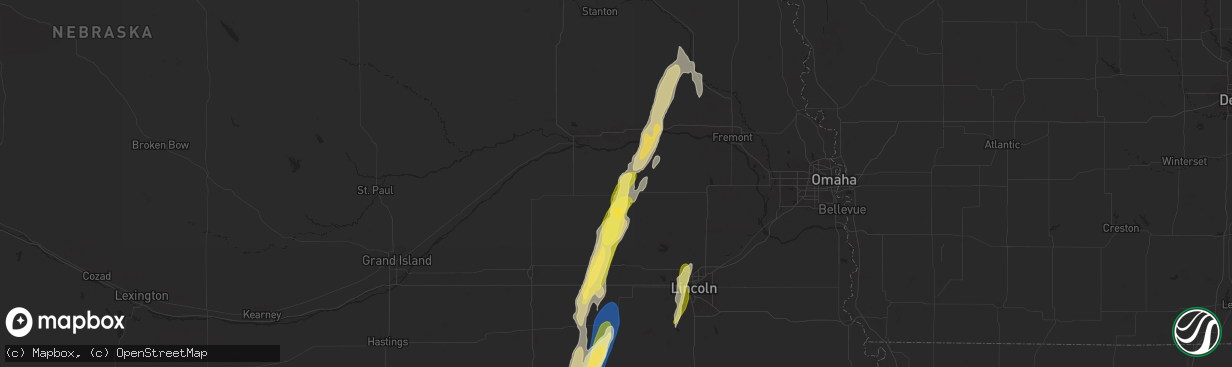 Hail map in David City, NE on September 14, 2025