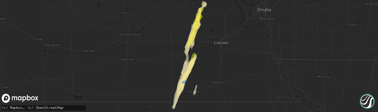Hail map in Friend, NE on September 14, 2025