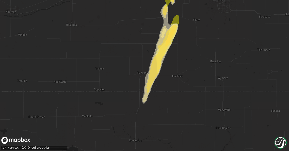 Hail map in Hebron, NE on September 14, 2025