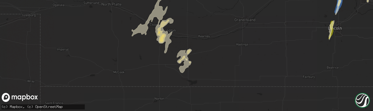 Hail map in Holdrege, NE on September 14, 2025